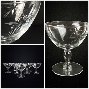 Susquehanna Six Star Etched Sherbet Champagne Coupe Set 8 1950s Glass